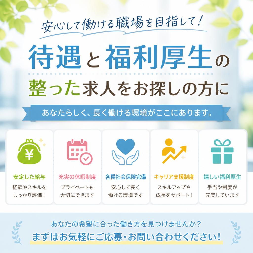 安心して働ける職場を目指して！待遇と福利厚生の整った求人をお探しの方に